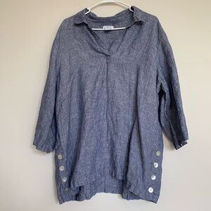 Antibes Blanc Linen Chambray Tunic Top Indigo Women's 1X